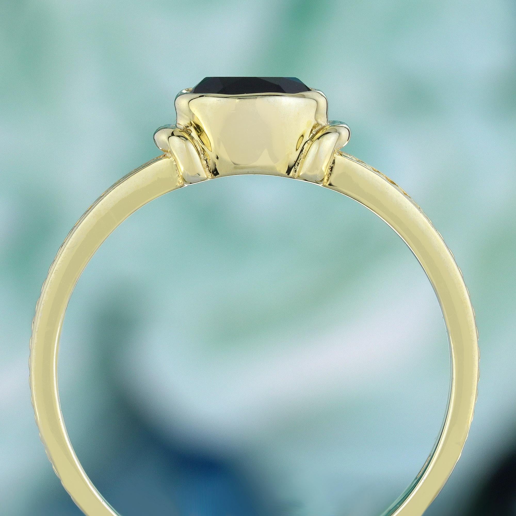 Natural Blue Sapphire Vintage Style Solitaire  Ring in Solid 9K Yellow Gold In New Condition For Sale In Bangkok, TH
