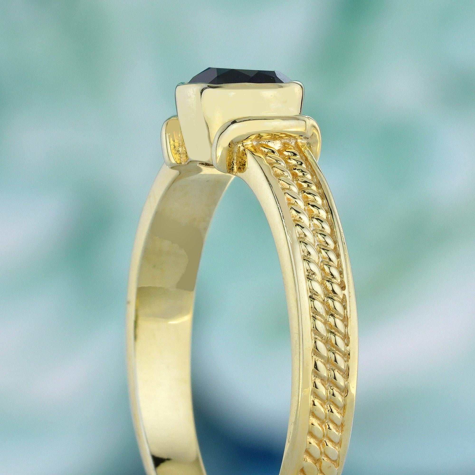 Women's Natural Blue Sapphire Vintage Style Solitaire  Ring in Solid 9K Yellow Gold For Sale