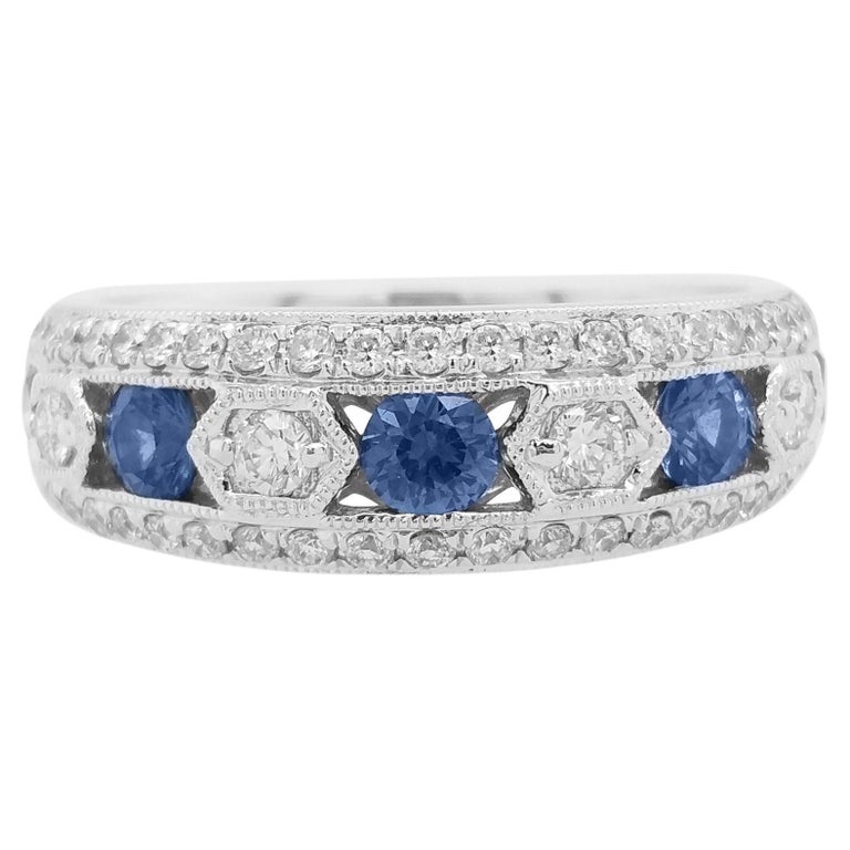 Alliance en or blanc 14 carats avec saphir bleu naturel de 2,00 carats