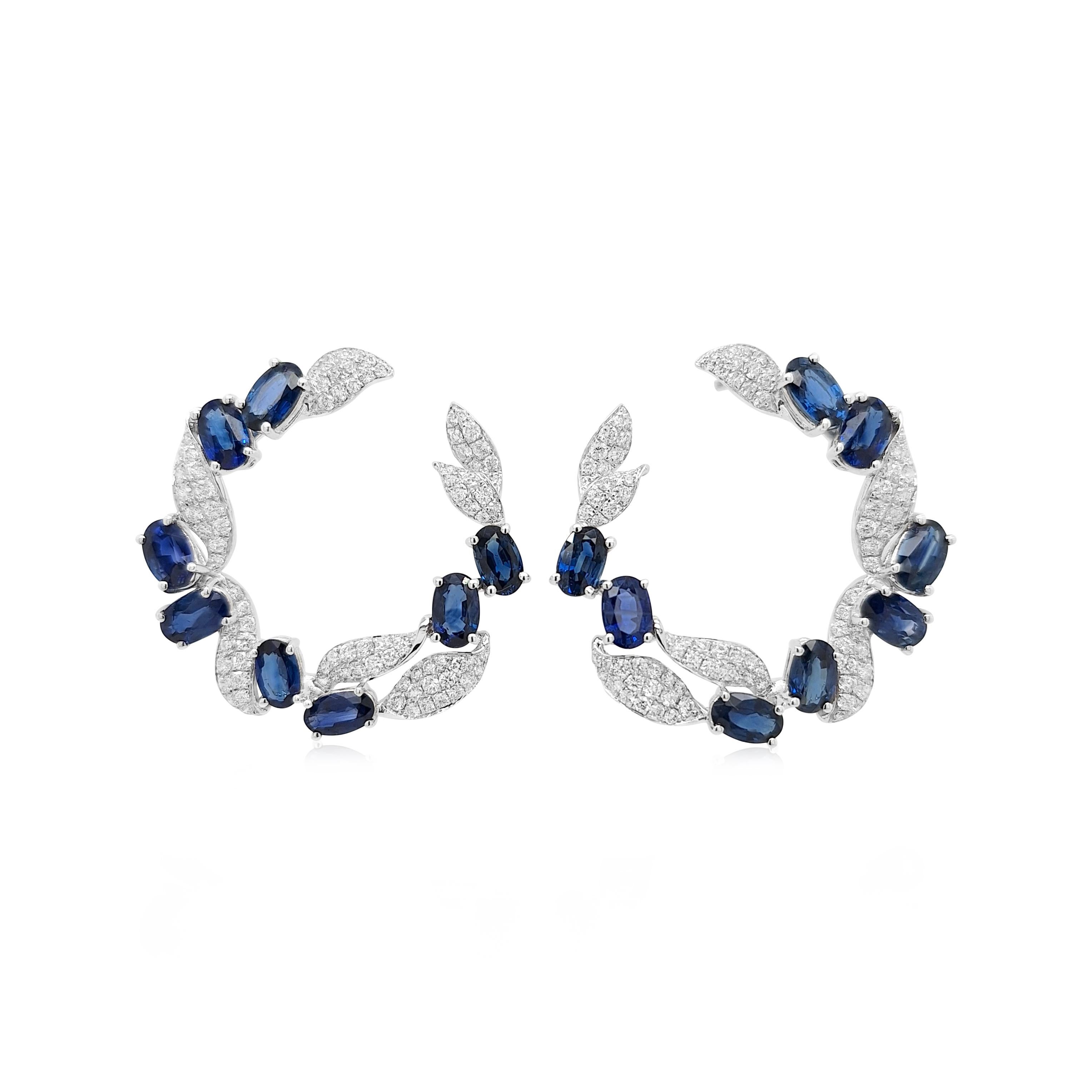 Natürlicher Blauer Saphir Weißer Diamant 18K Gold Ohrringe (Art déco) im Angebot
