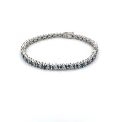 Natural Blue Sapphire & White Diamond Bracelet in 18 Karat White Gold