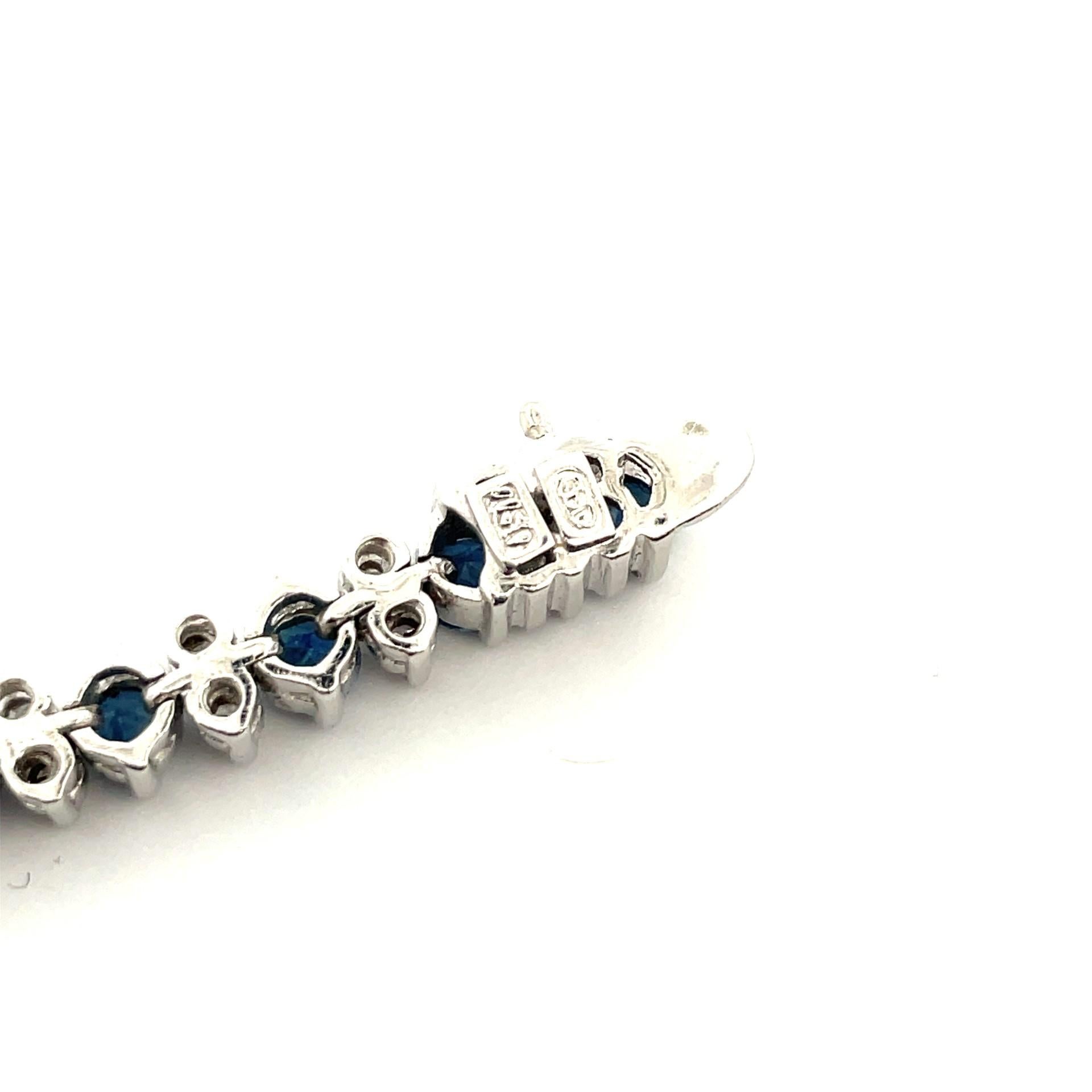 Women's Natural Blue Sapphire & White Diamond Bracelet in 18 Karat White Gold  For Sale