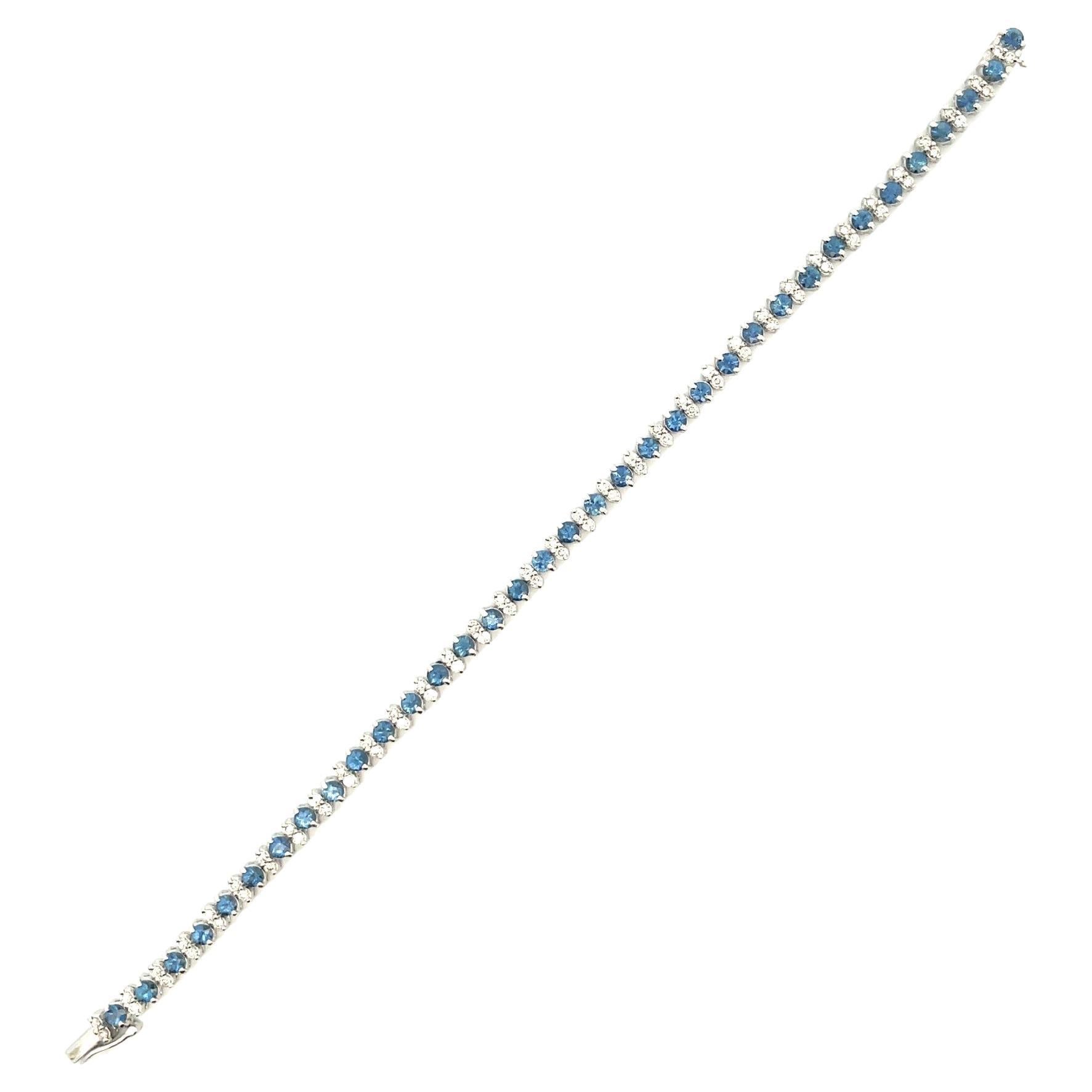 Natural Blue Sapphire & White Diamond Bracelet in 18 Karat White Gold 