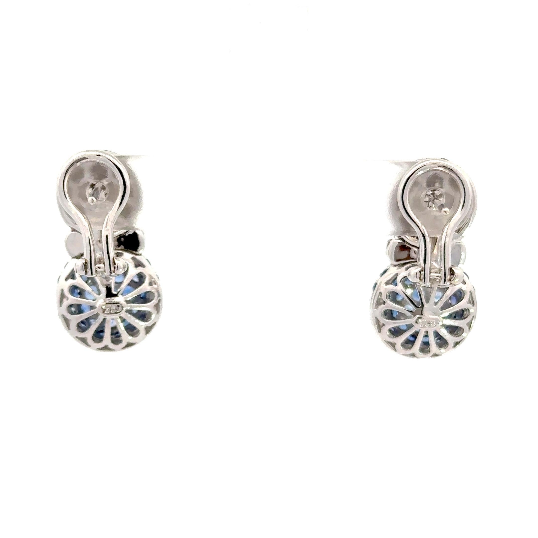 Natural Blue Sapphire & White Diamond, Pineapple Earrings in 18 Karat White Gold In New Condition For Sale In Westmount, CA
