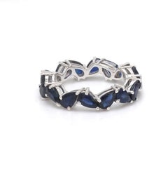 Natural 4.04 cts blue sapphire zig zag ring in 18k gold
