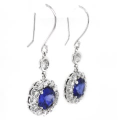 Natural Blue Sapphires Stone 2.24 cts in 18K White Gold Earrings with Diamonds