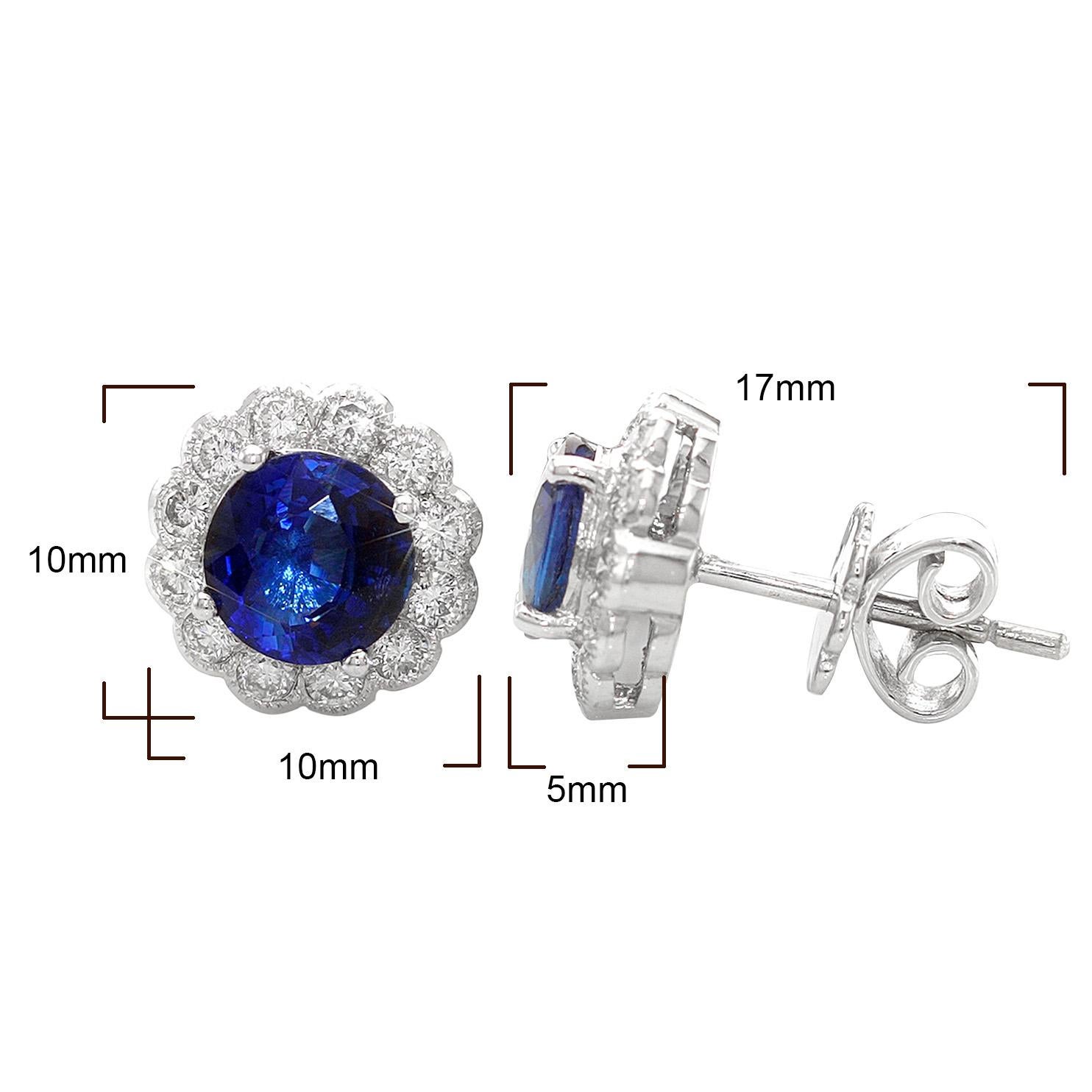 Women's Natural Blue Sapphires 2.42 Carats set in 18K White Gold Earrings with Diamonds For Sale