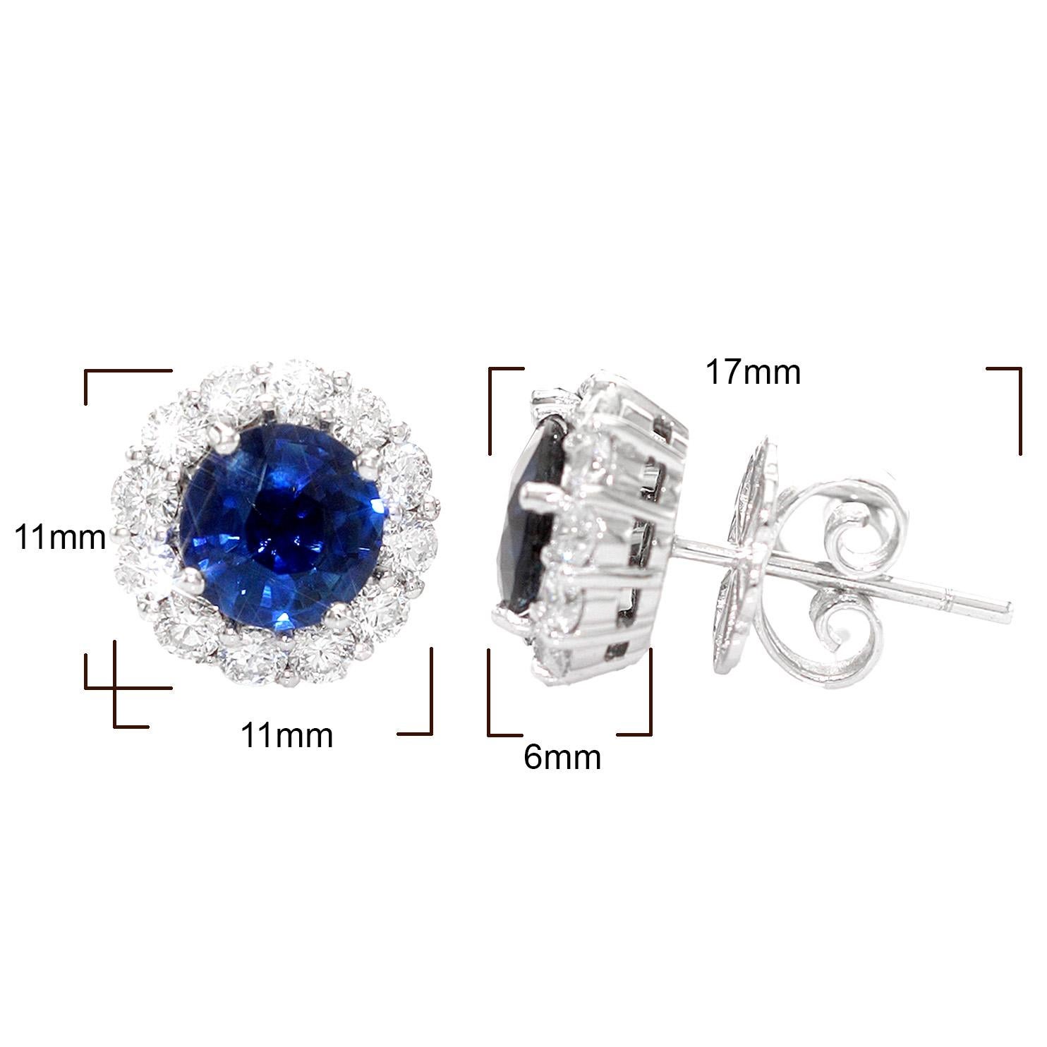 Natural Blue Sapphires 2.60 Carats  set in 18K White Gold Earrings with Diamonds For Sale 1