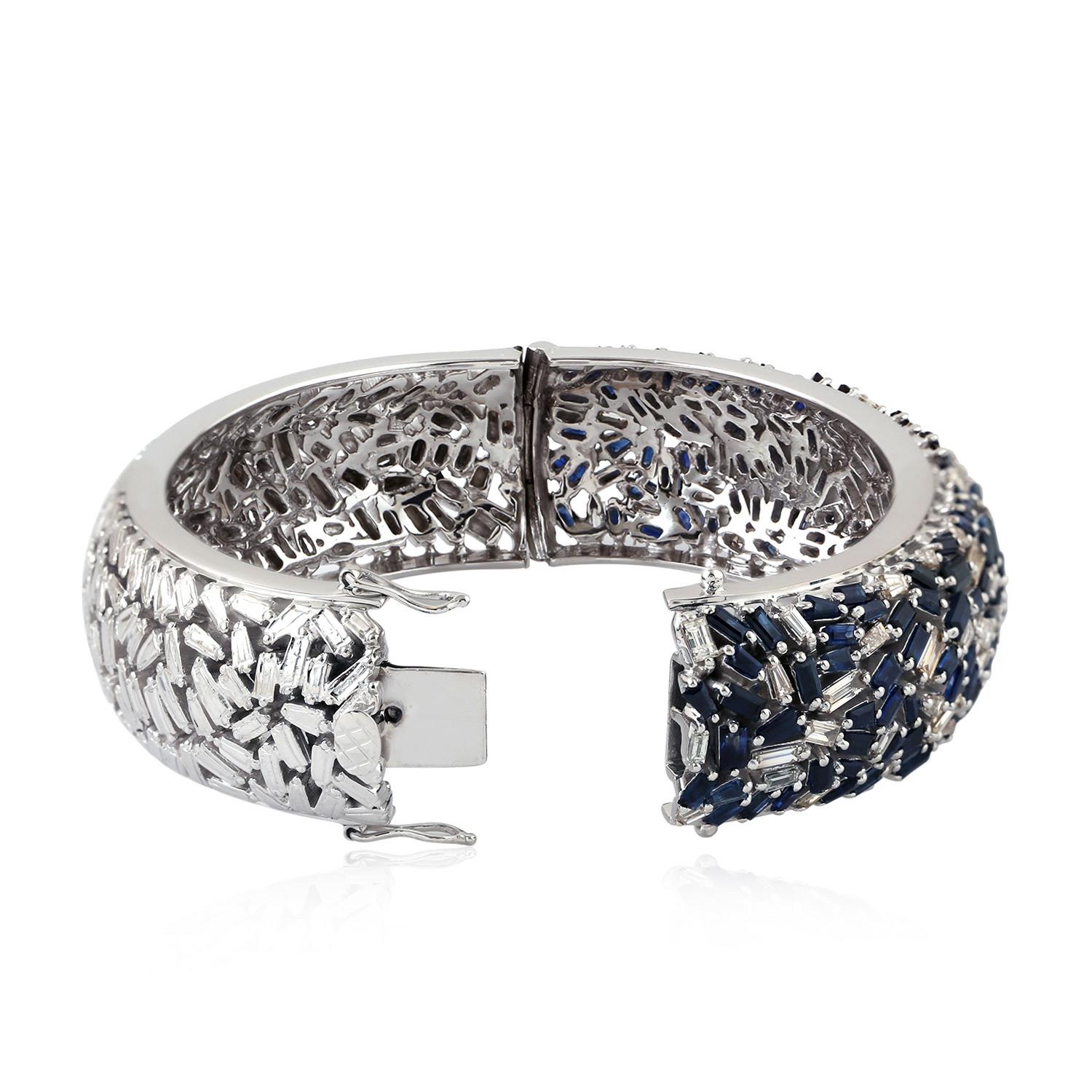 Taille mixte Bracelet de saphirs bleus naturels et diamants 14,50 carats au total en vente
