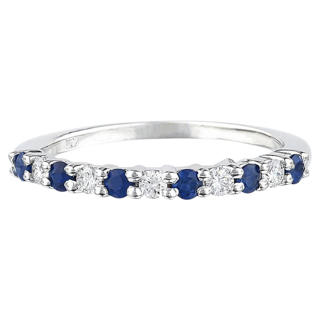 Natural Blue Sapphires and Diamonds Half Eternity Band Ring 14K Gold