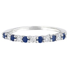 Natural Blue Sapphires and Diamonds Half Eternity Band Ring 14K Gold