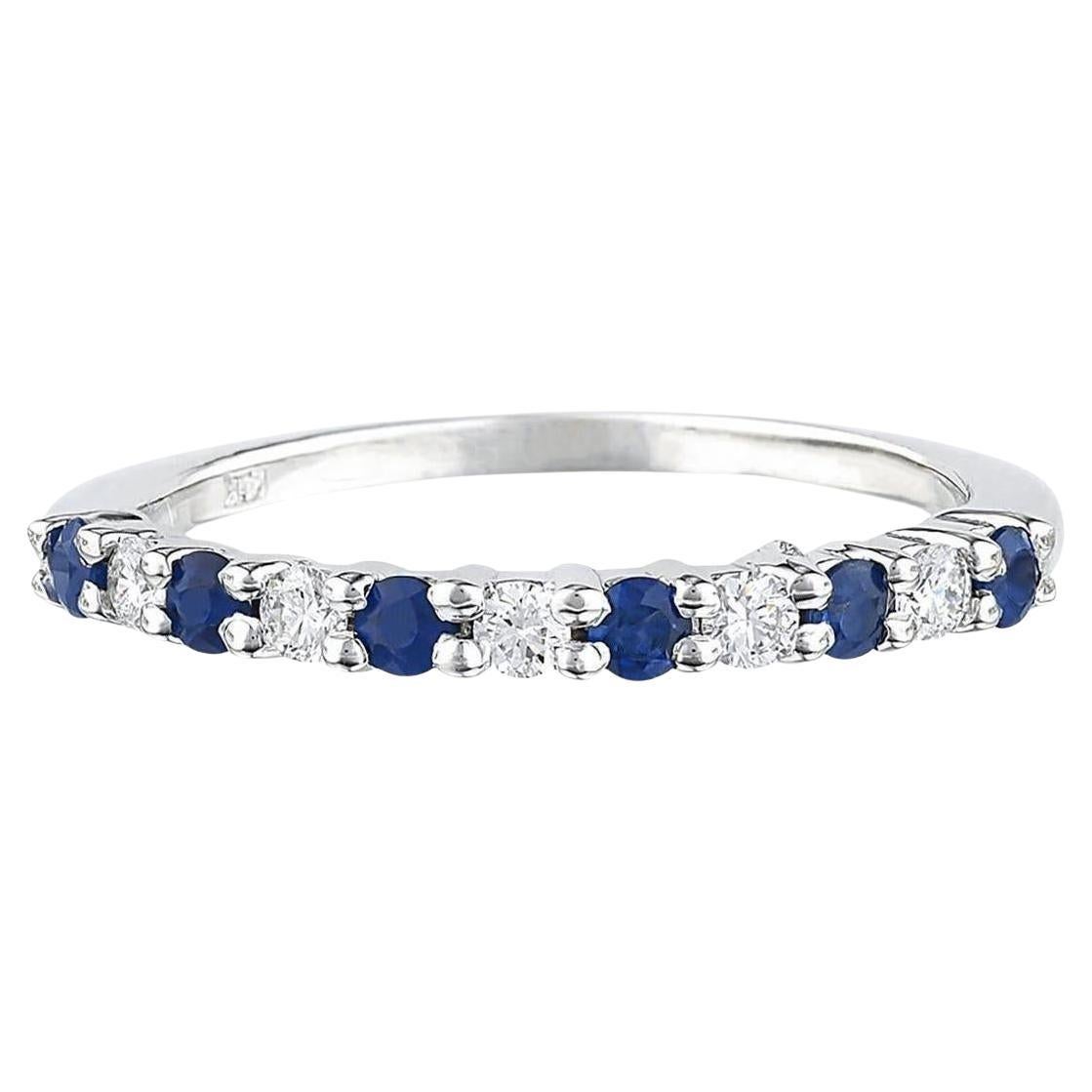 Blue Rng Natural Blue Sapphires and Diamonds Half Eternity Band Ring 14K Gold ...