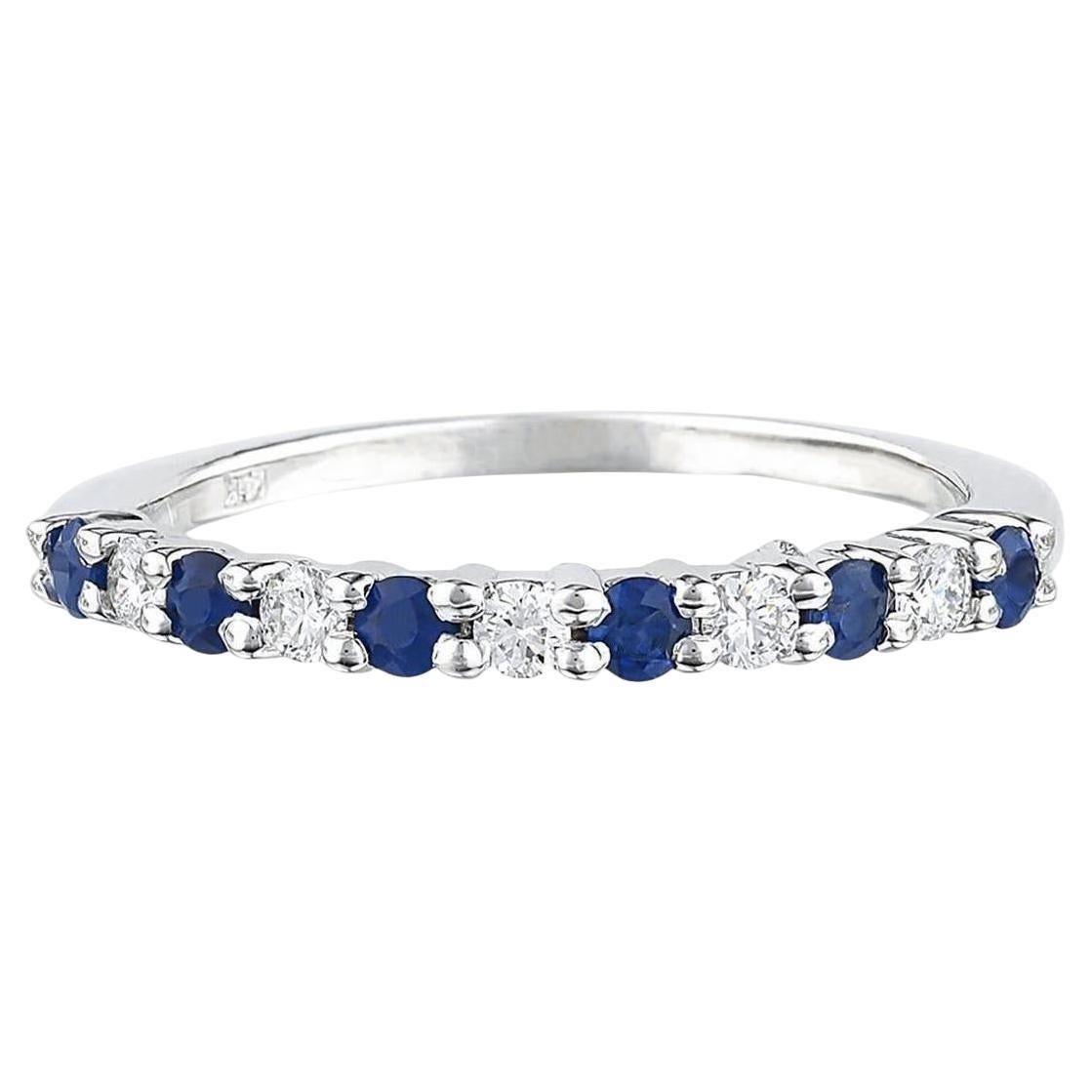 Natural Blue Sapphires and Diamonds Half Eternity Band Ring 14K Gold ...