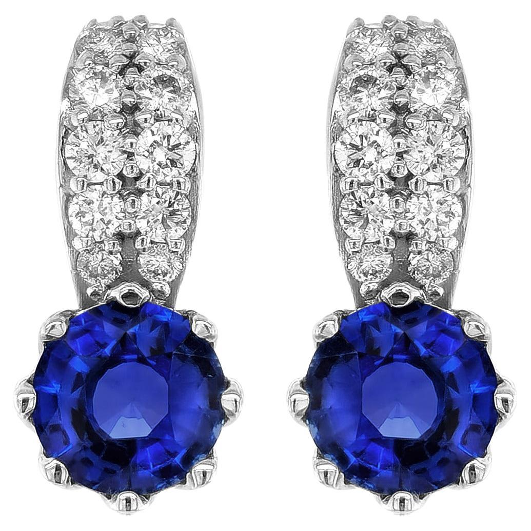 Zafiros Azules Naturales Piedra 1,75 cts en Pendientes de Oro Blanco de 18K con Diamantes