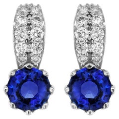 Zafiros Azules Naturales Piedra 1,75 cts en Pendientes de Oro Blanco de 18K con Diamantes