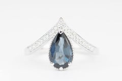 Natural Blue Spinel Unique Engagement Ring 14K White Gold Milgrain AD2192