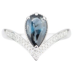 Natural Blue Spinel Unique Engagement Ring 14K White Gold Milgrain AD2192
