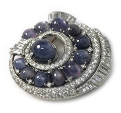 Natural Blue Star Sapphire Diamond Brooch, Diamonds 11.75 Carats