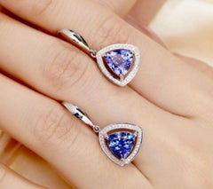 Natural Blue Tanzanite 3.3cts & Diamond 0.16cts Earring in 14k Gold