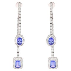 Elegant 18K White Gold Tanzanite & Diamond Drop Earrings, 3.72ct
