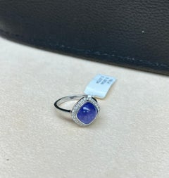 Natural Blue Tanzanite and Diamond Ring 18K White Gold