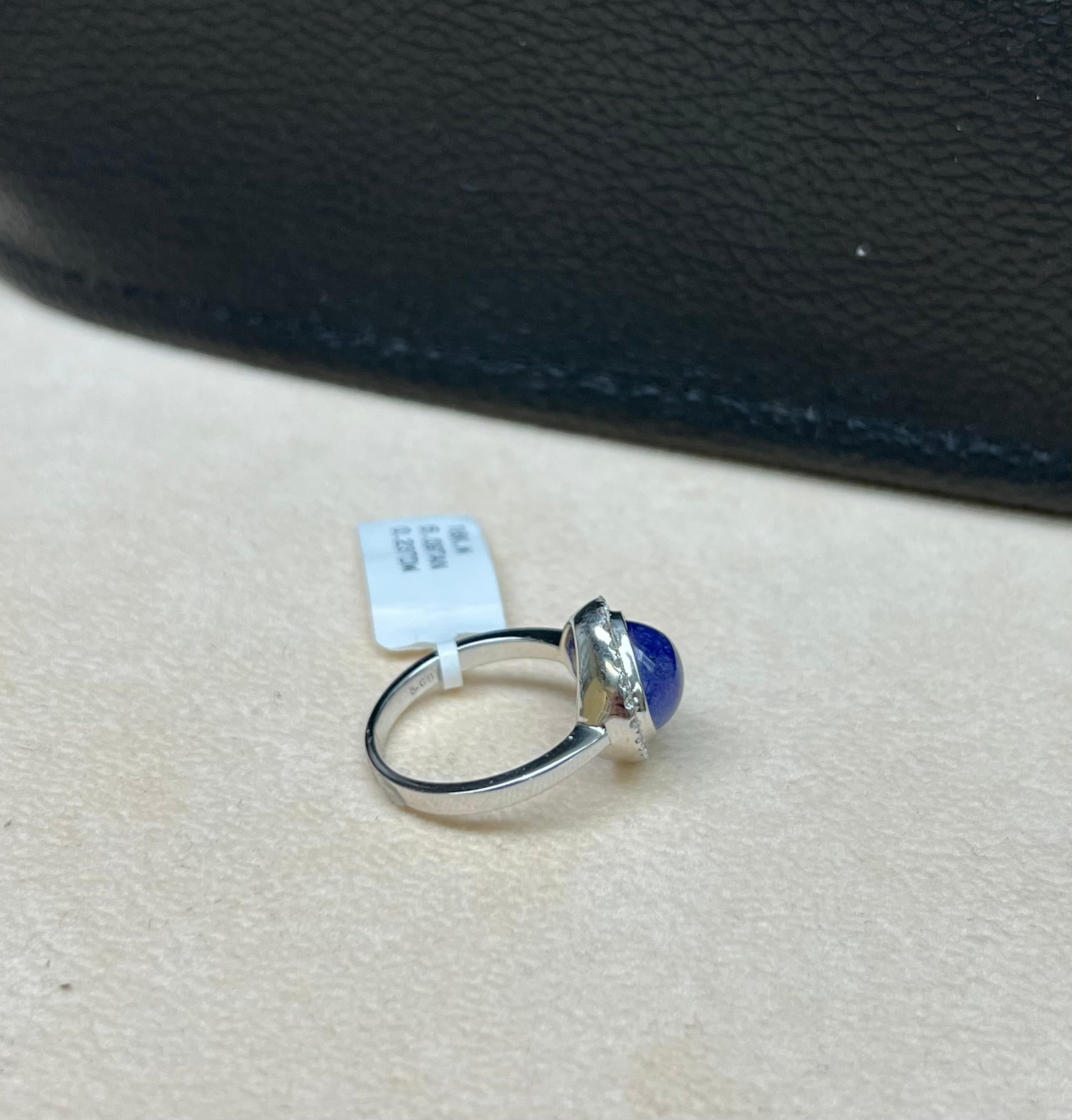 Round Cut Natural Blue Tanzanite and Diamond Ring 18K White Gold For Sale