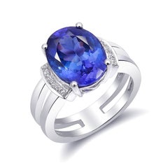 Natürlicher blauer Tansanit Edelstein 5,46 Karat in 18K Weißgold Ring mit Diamanten