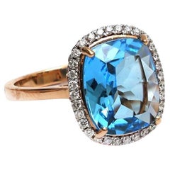 Natürlicher blauer tapaz 7,10 Karat & 18k Diamantring aus 18 Karat Roségold