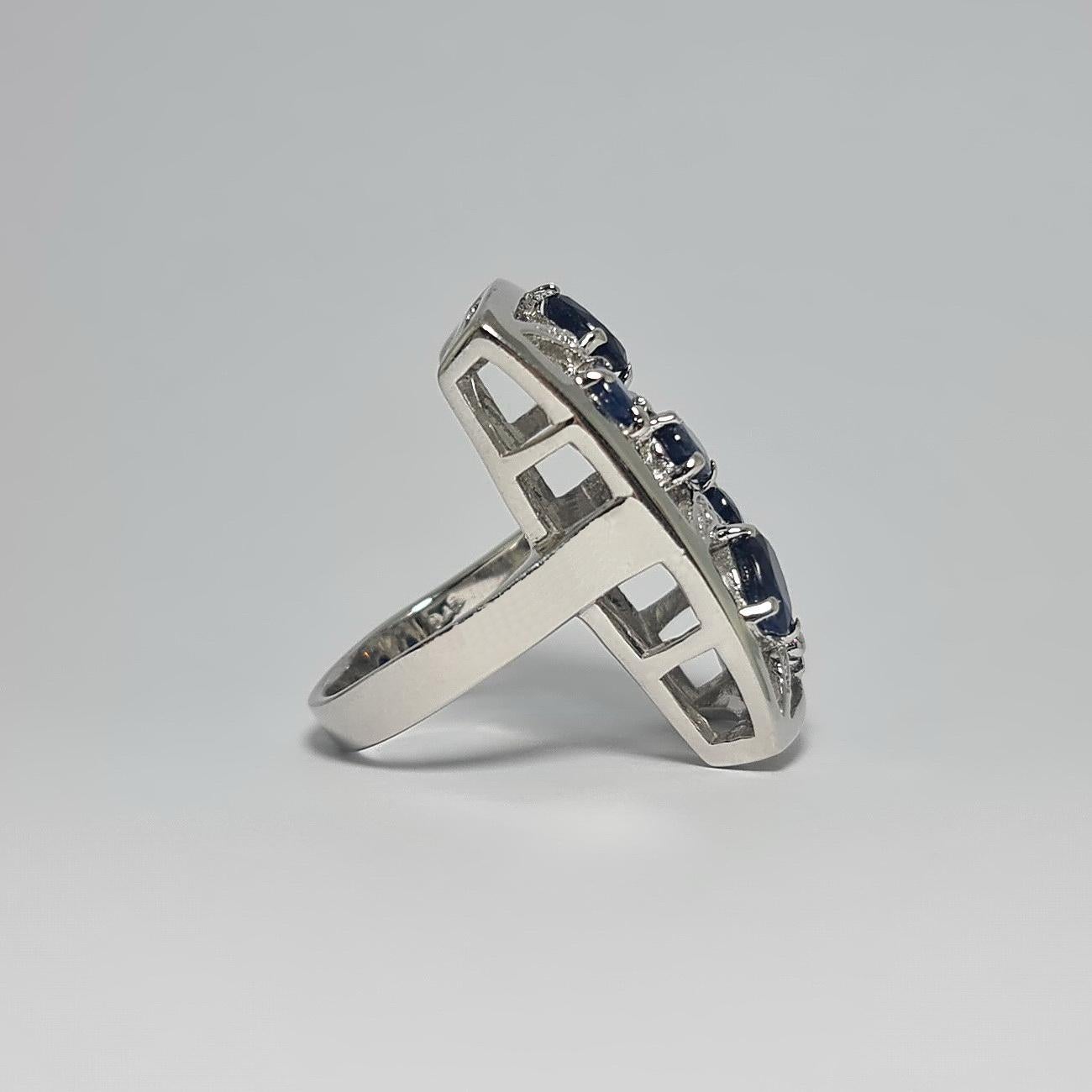 4+Ct natürlicher blauer Saphir Art Deco .925 Sterlingsilber  Ring mit rhodiniertem Platin (Barock) im Angebot