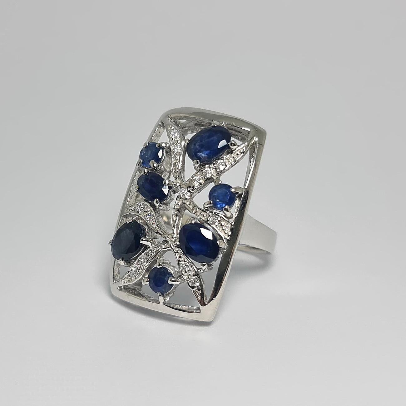 4+Ct natürlicher blauer Saphir Art Deco .925 Sterlingsilber  Ring mit rhodiniertem Platin im Zustand „Neu“ im Angebot in Los Angeles, CA