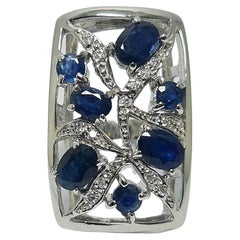 4+Ct Natural Blue Sapphire Art Deco .925 Sterling Silver  Rhodium Plated Ring