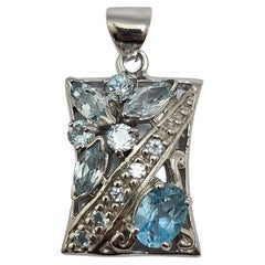 Natural Blue Topaz 3.5Cts Sterling Silver Rhodium Plated Pendant