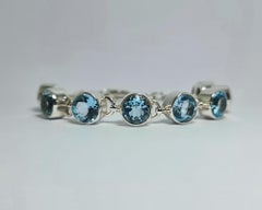 Natural Blue Topaz .925 Sterling Silver Adjustable Bracelet