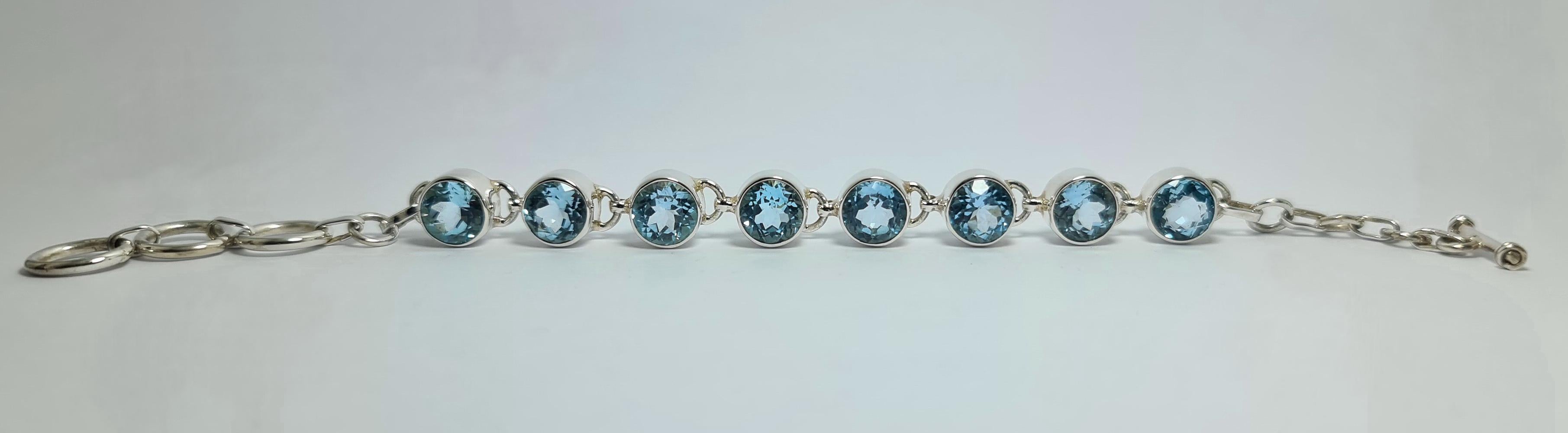 Modern Natural Blue Topaz .925 Sterling Silver Adjustable Bracelet For Sale