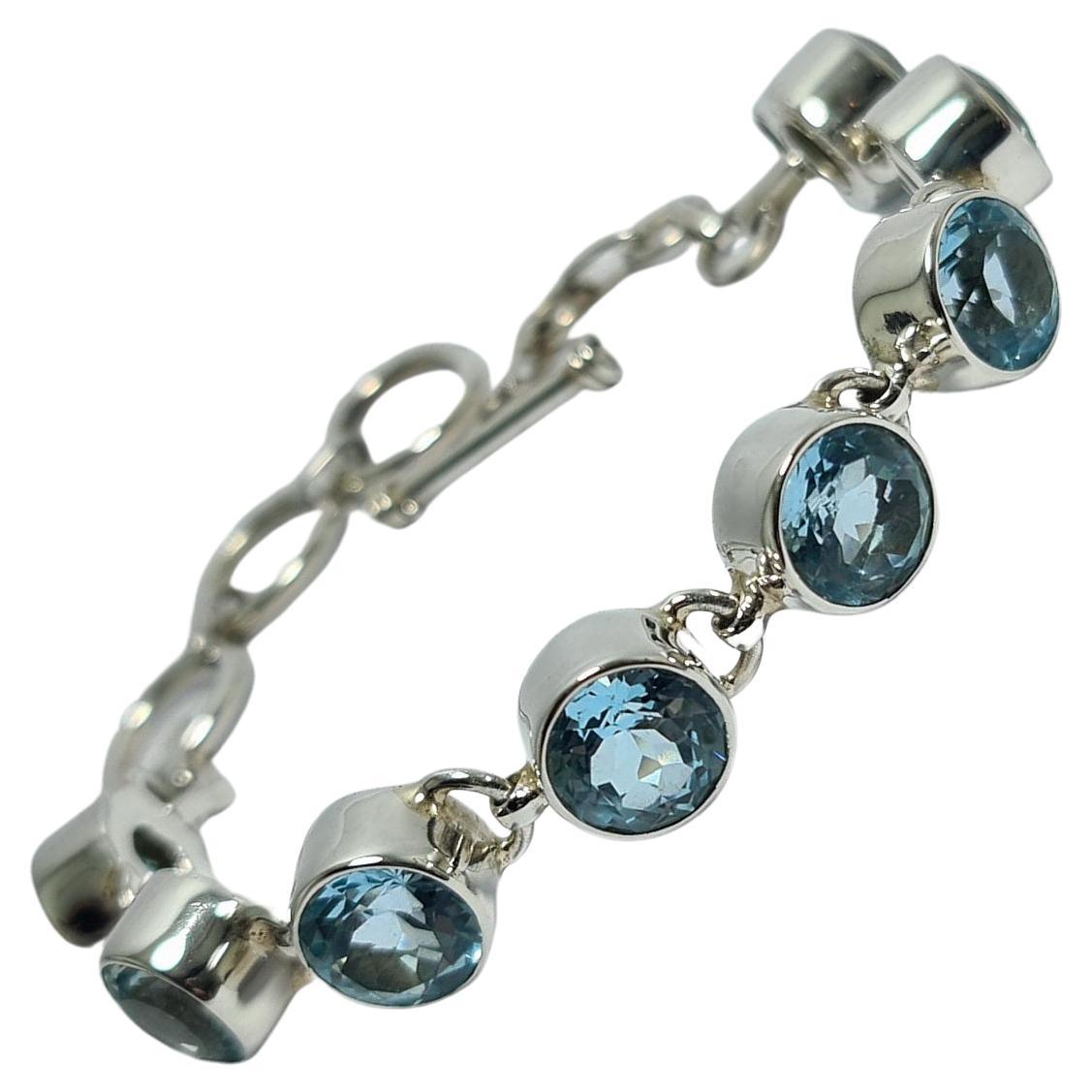 Natural Blue Topaz .925 Sterling Silver Adjustable Bracelet For Sale