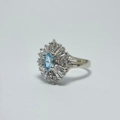 Natural Blue Topaz .925 Sterling Silver Cubic Zirconia Rhodium  Plated Ring
