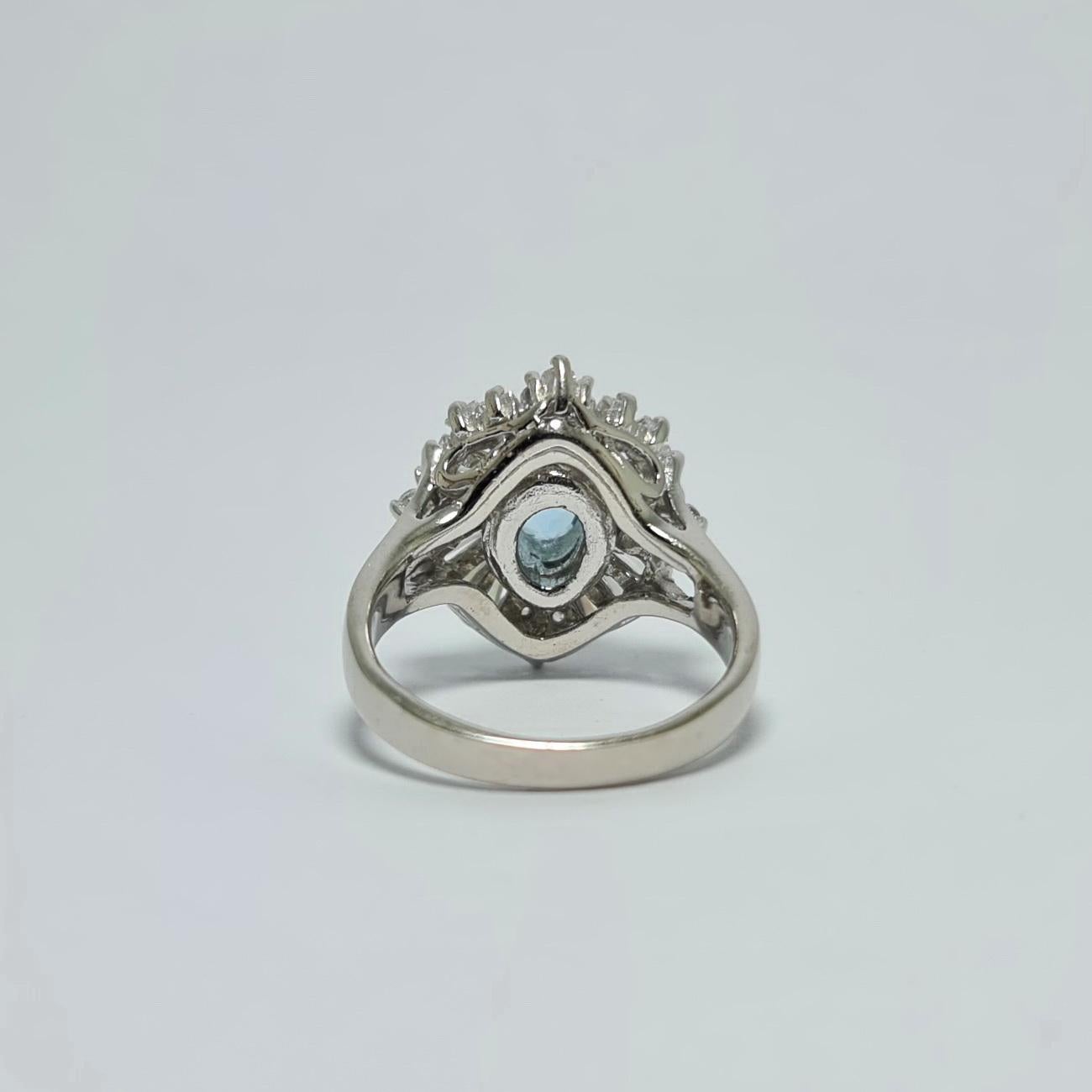 Art Deco Natural Blue Topaz .925 Sterling Silver Cubic Zirconia Rhodium  Plated Ring For Sale