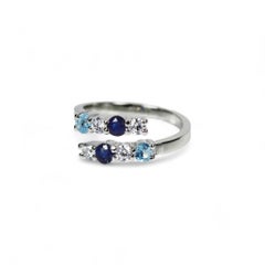 Natural Blue Topaz And Blue Sapphire Open Ring