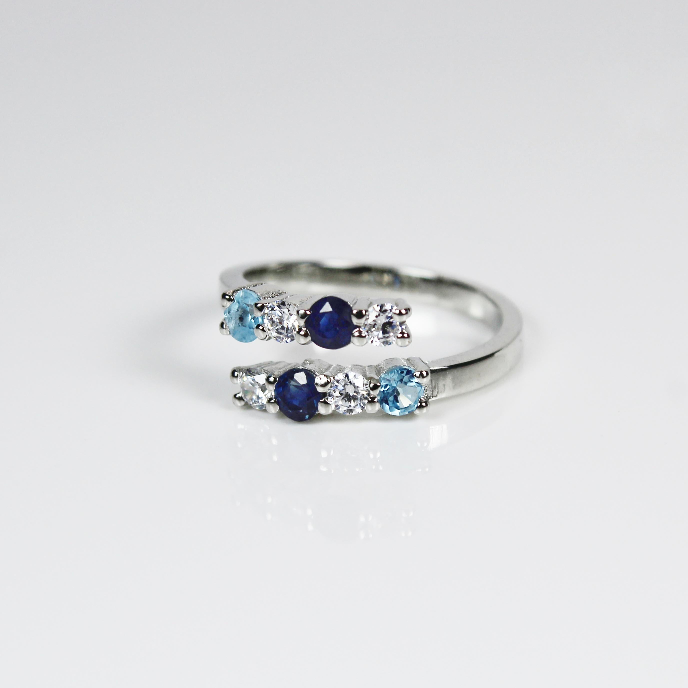 Modern Natural Blue Topaz And Blue Sapphire Open Ring For Sale