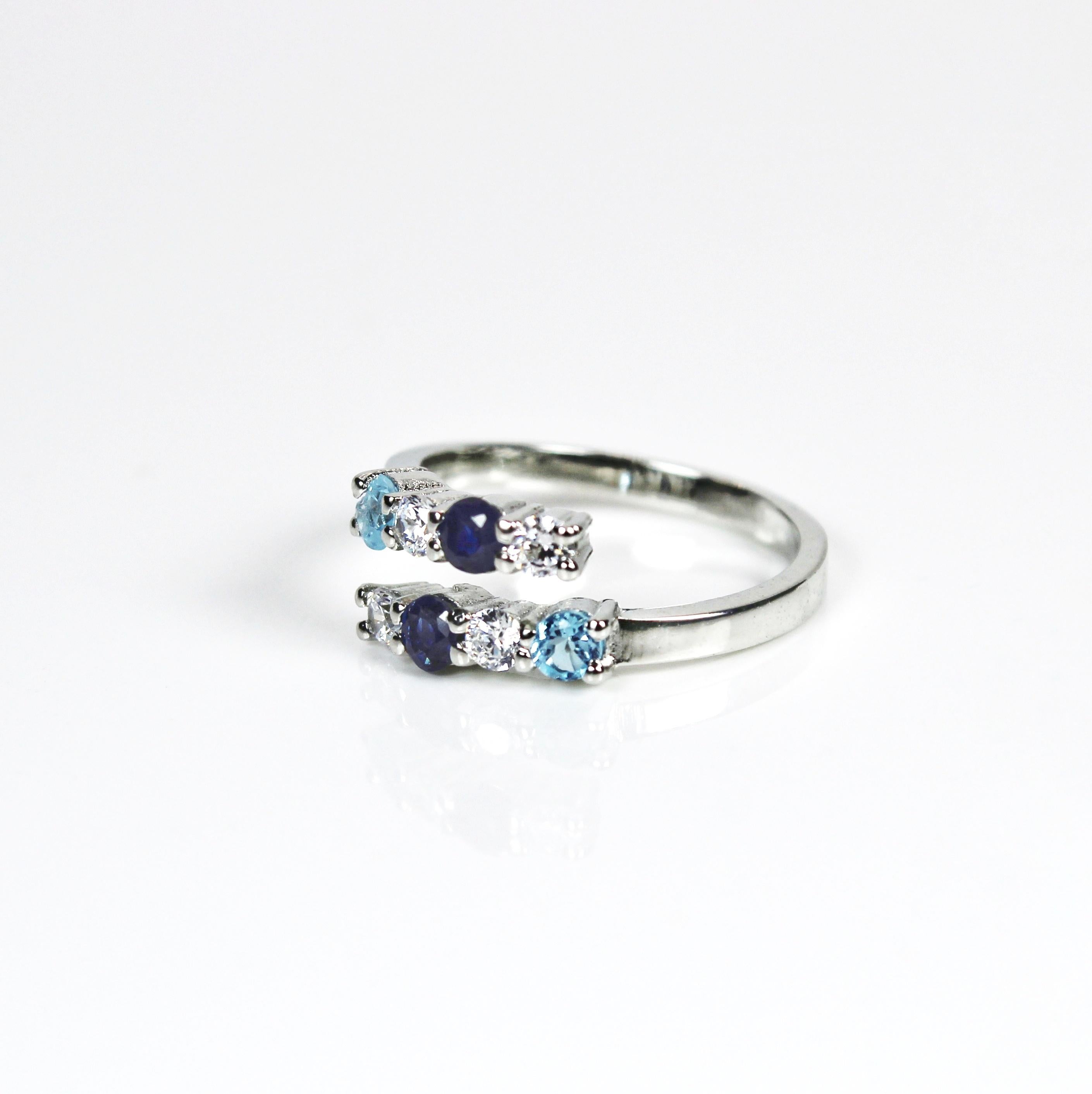 Round Cut Natural Blue Topaz And Blue Sapphire Open Ring For Sale