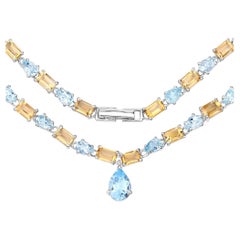 Natural Blue Topaz and Citrine Eternity Necklace 37 Carats Sterling Silver