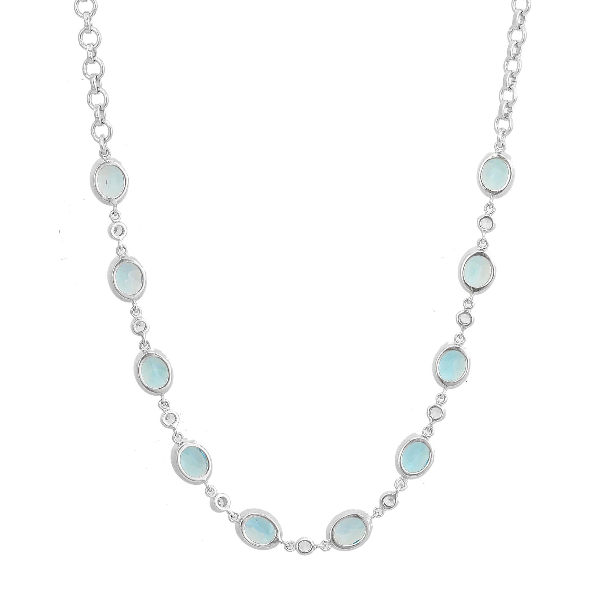 Natural Blue Topaz and Cubic Zirconia Station Wedding Necklace in 925 Silver For Sale 3