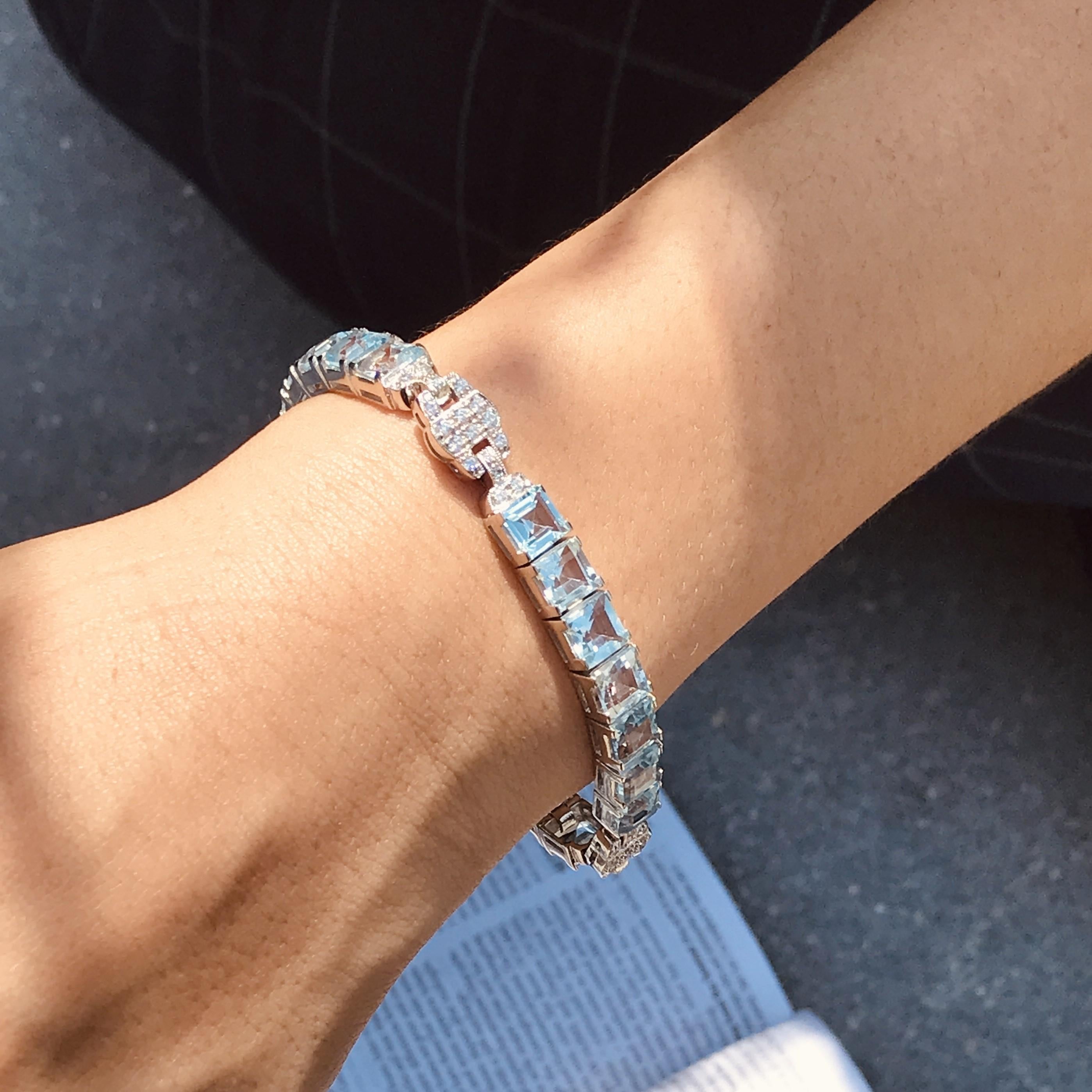 Women's Natural Blue Topaz and Diamond Bracelet in 18k White Gold