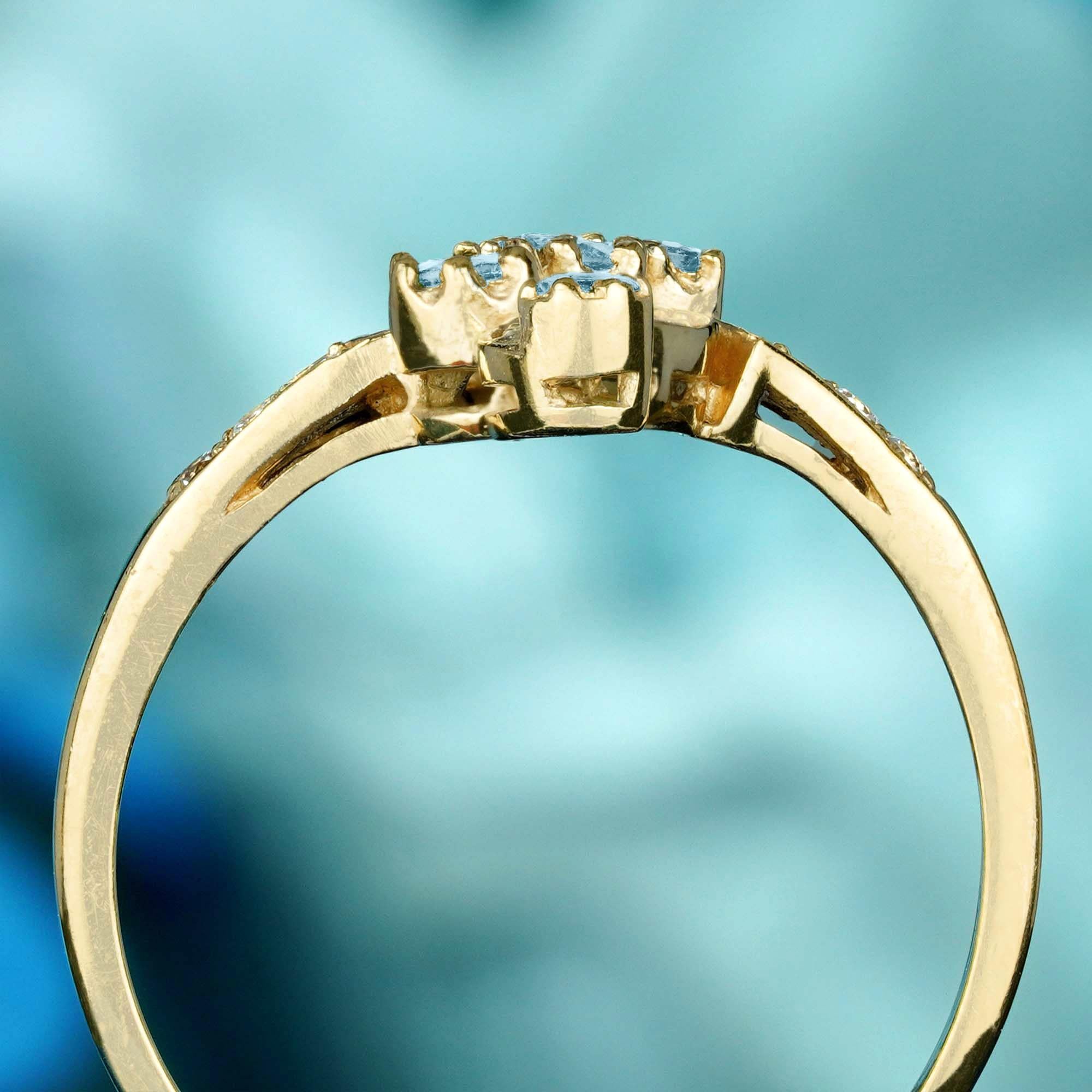 Bague de style vintage en or jaune massif 9 carats, topaze bleue naturelle et diamants Neuf - En vente à Bangkok, TH