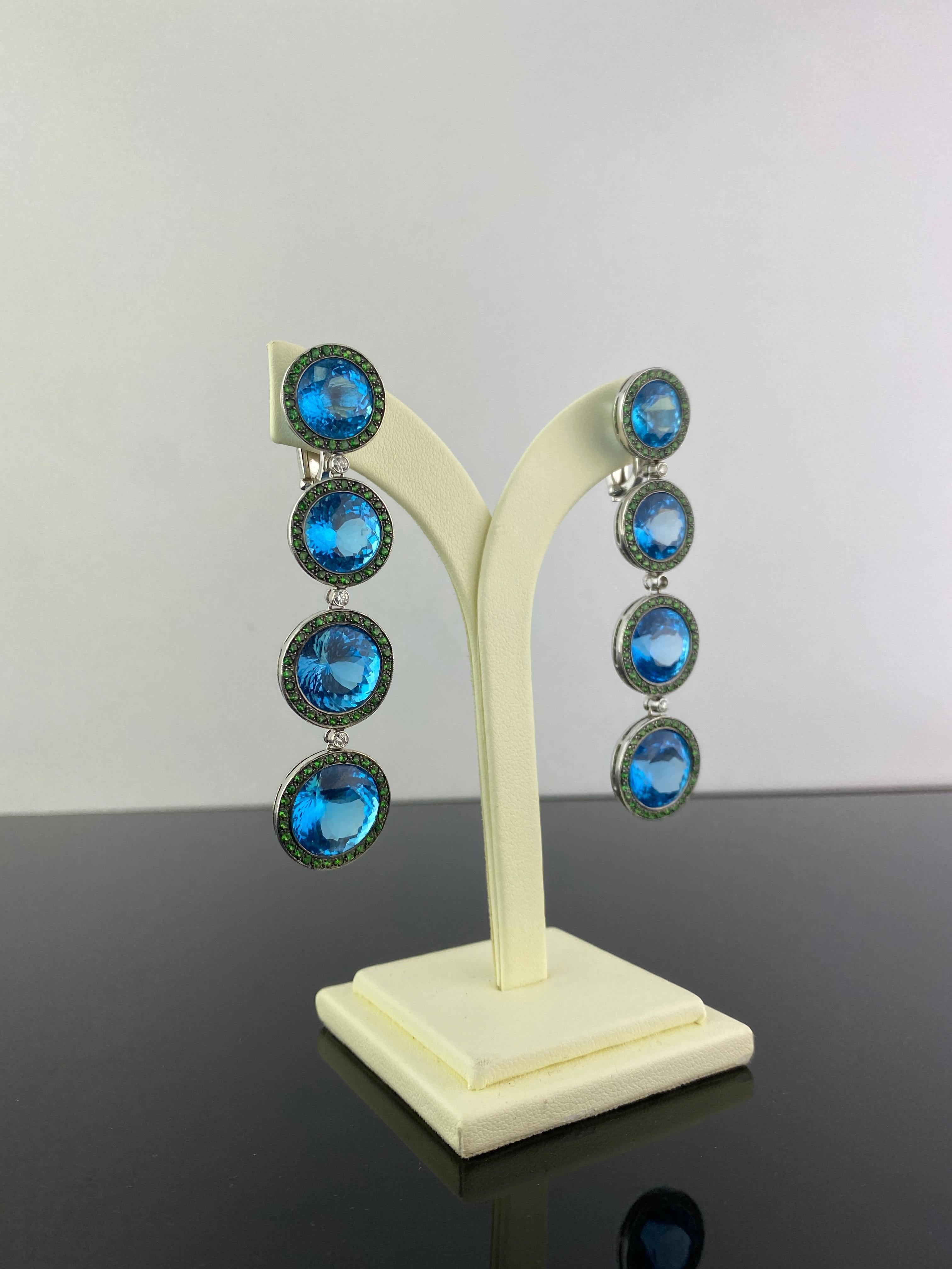 Women's Natural Blue Topaz and Green Garnet Dangle Earrings