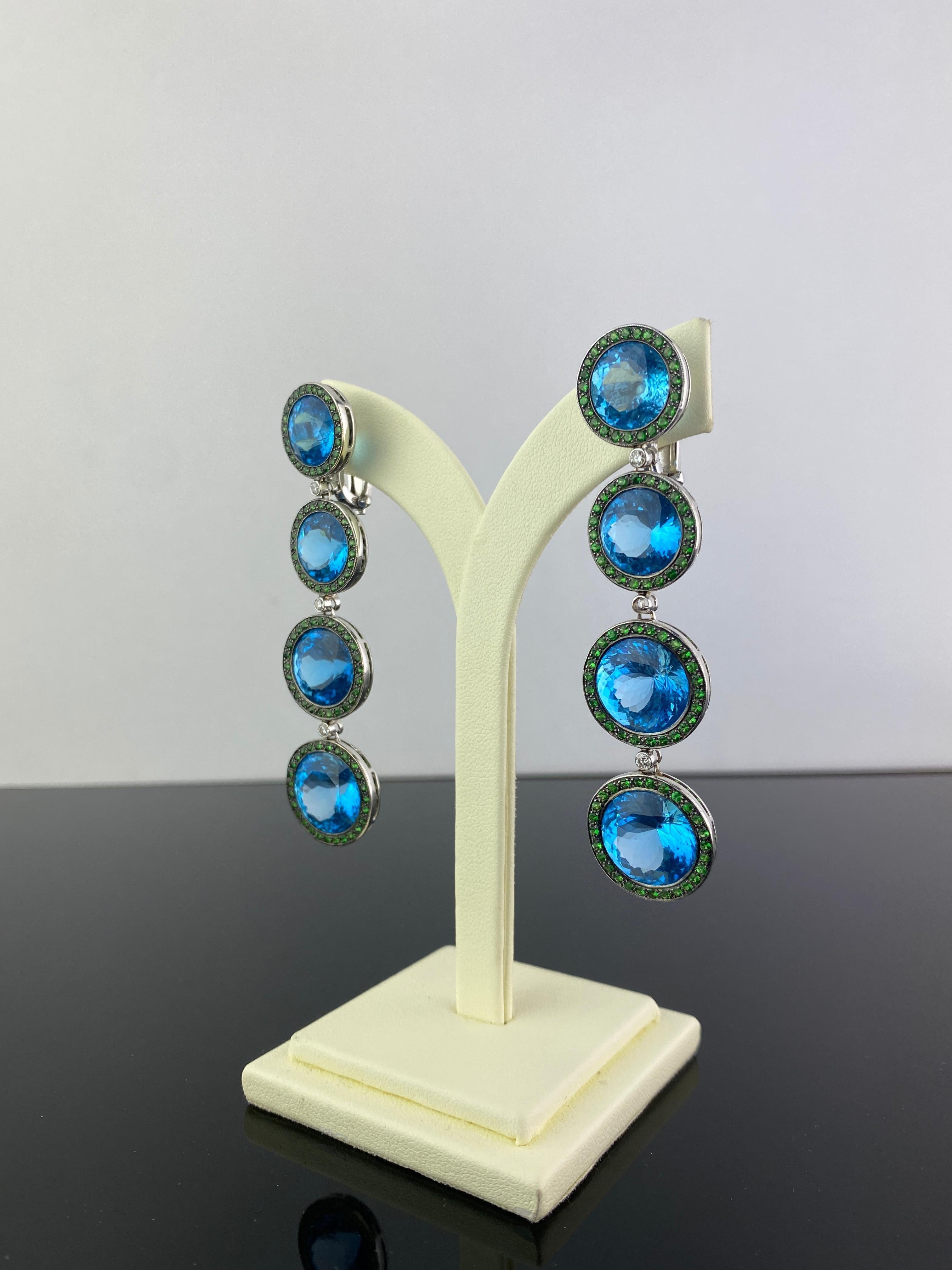 Natural Blue Topaz and Green Garnet Dangle Earrings 1