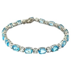 Natural Blue Topaz and CZ 15.3 Carat Silver Tennis Bracelet Jewelry Gift for Her
