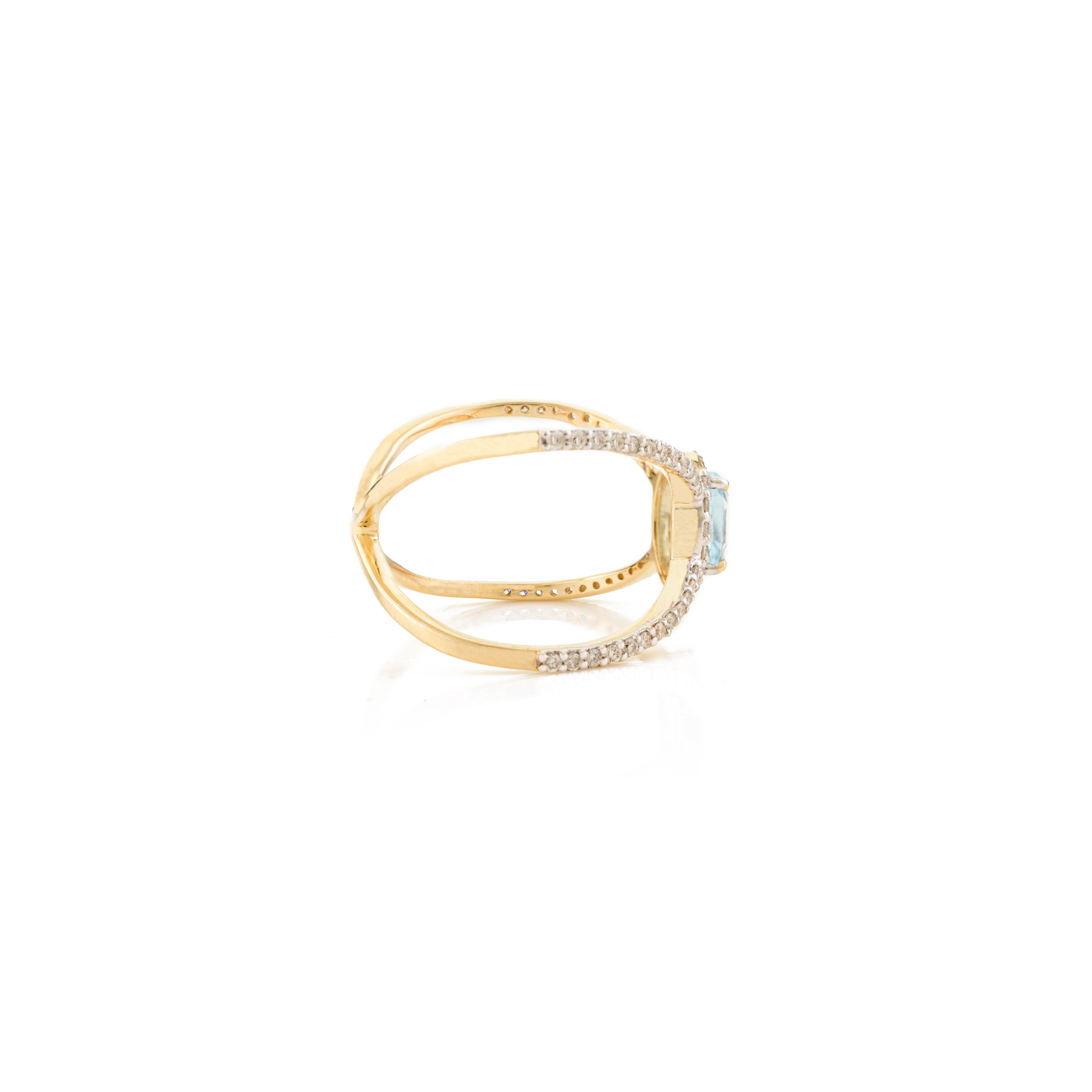 En vente :  Bague croisée en or jaune 14 carats avec topaze bleue naturelle et diamants 5