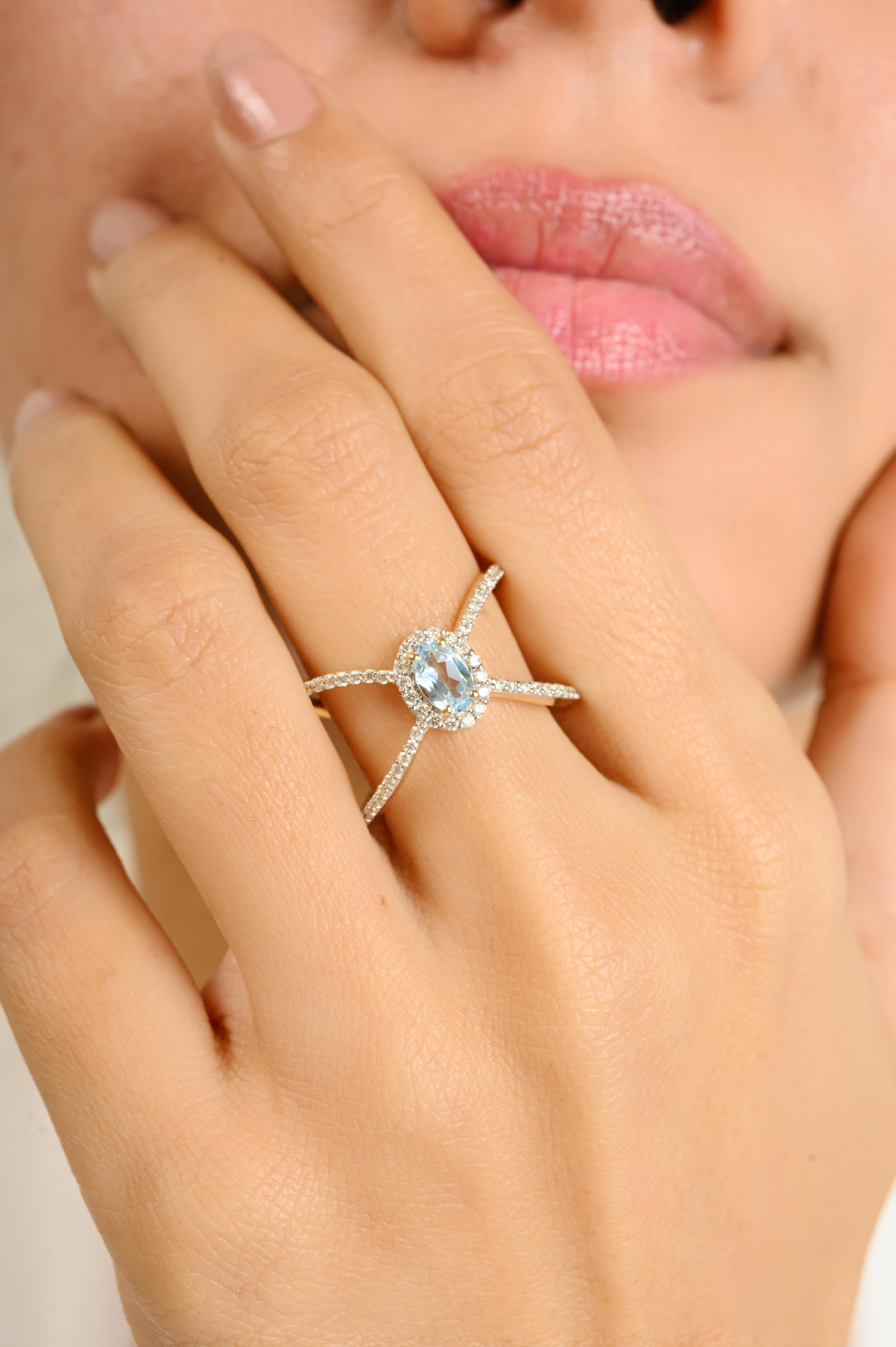 En vente :  Bague croisée en or jaune 14 carats avec topaze bleue naturelle et diamants 7
