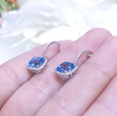 Natural Blue Topaz 3.89cts & Diamond 0.12cts Earring in 14k Gold
